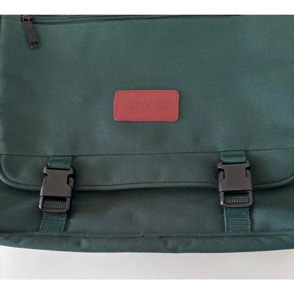 Vintage London Fog Canvas Briefcase Messenger Bag Green Laptop Travel